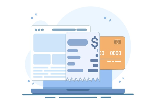 vetor illustration concept of payment bill confirmed approved via payment card on laptop computer