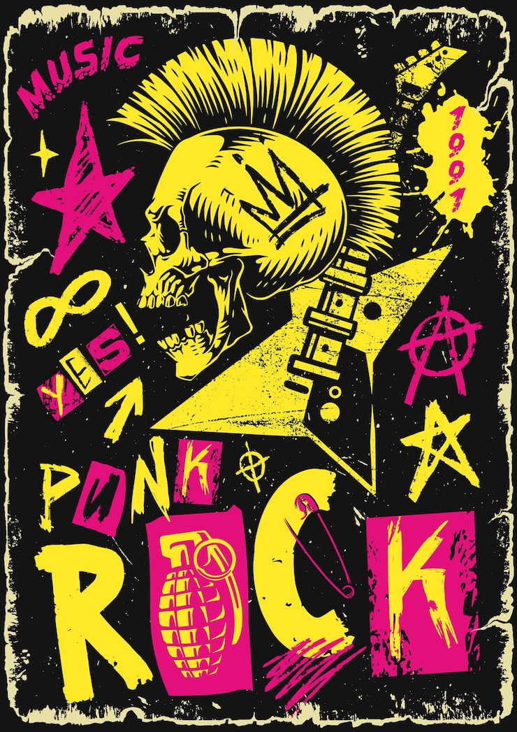 Vector vibrant punk rock poster with a skull