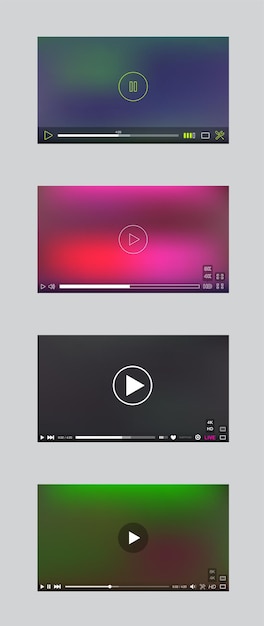 Video Player Window with Menu and Buttons Panel Vector Set. User Interface Collection.