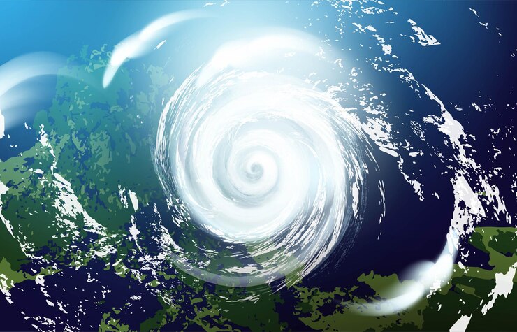 Vector view of a huge hurricane from the space.  realistic illustration.