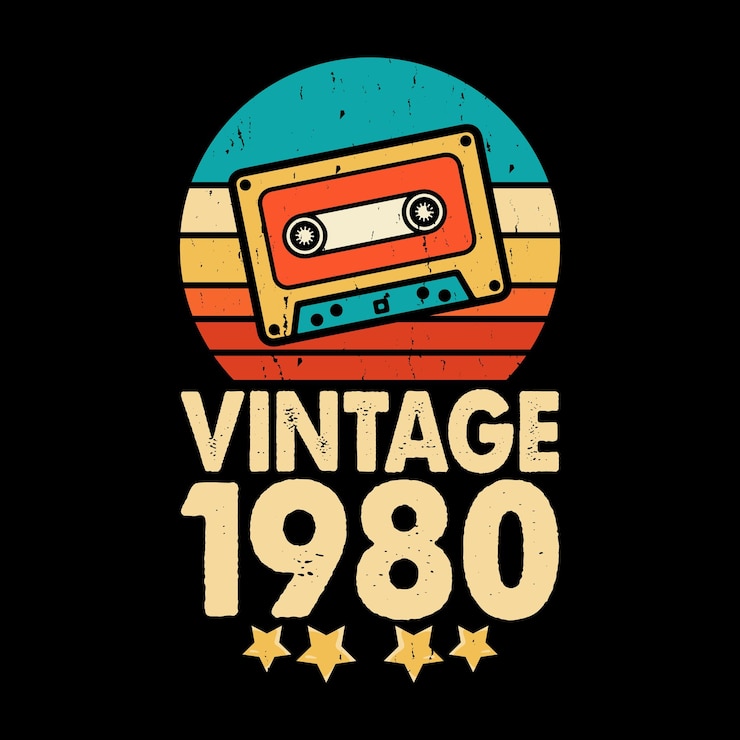 Vector vintage 1980 funny old school hip hop retro vintage cassette music mixtape tshirt design