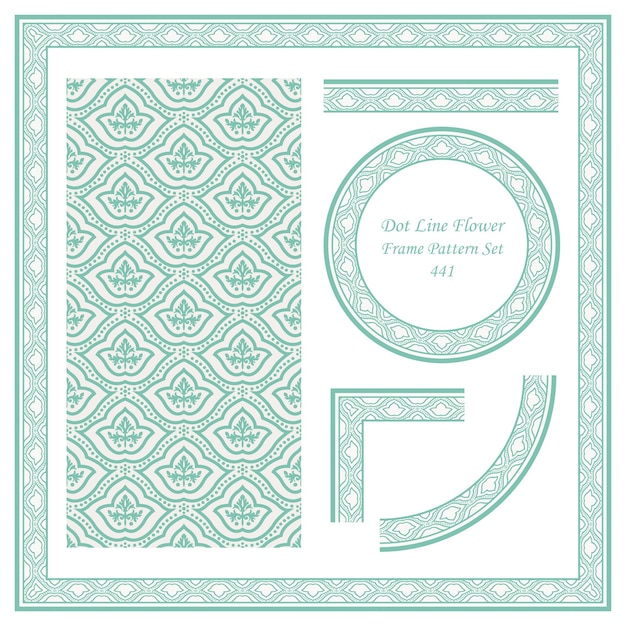 Vintage Border Pattern of Dot Curve Line Flower