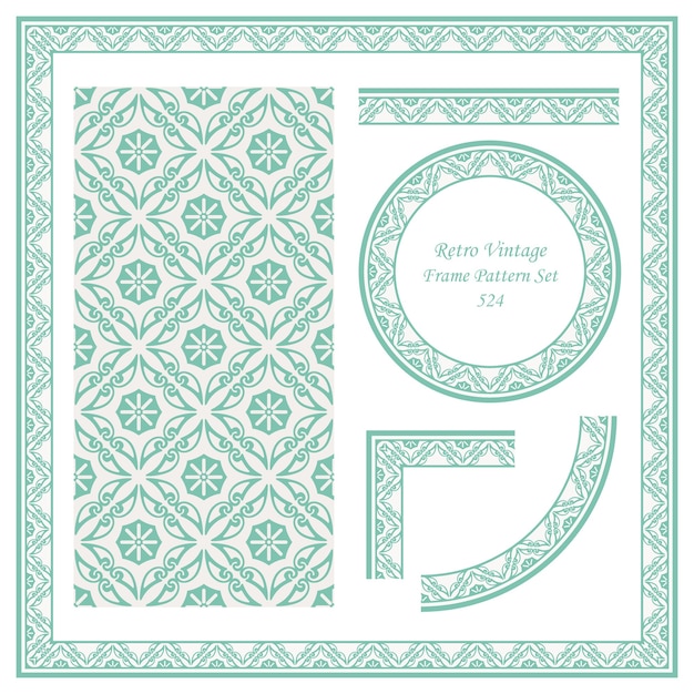 Vintage border seamless pattern background set curve spiral cross frame vine flower.
