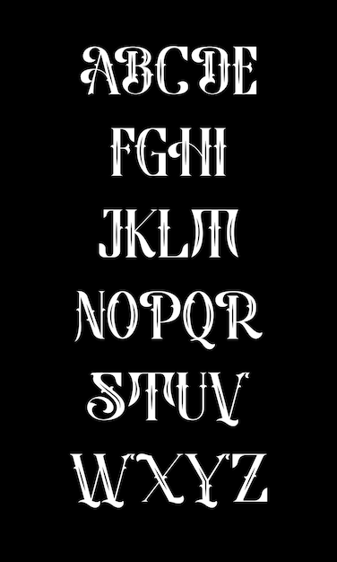 Vintage Decorative Old Font Alphabet Lettering design in retro style