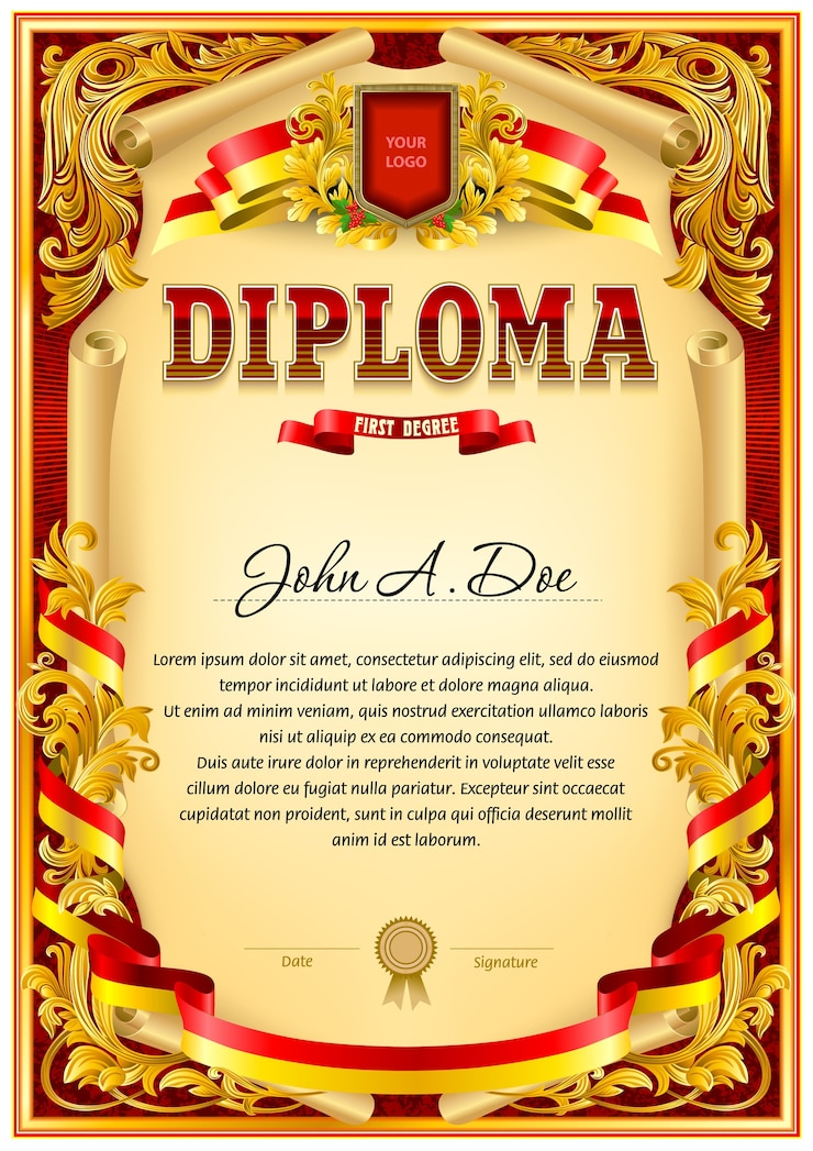 Vector vintage diploma blank template. 1st degree