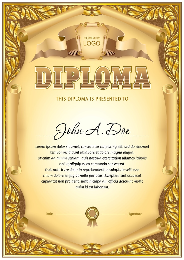 Vector vintage diploma blank template. monochrome