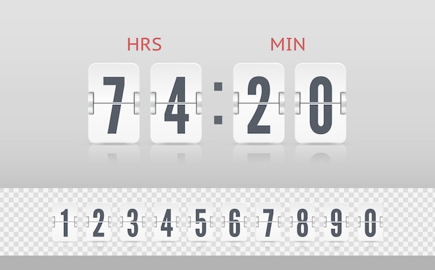 vintage flip clock time counter vector template retro design score board clock white scoreboard countdown number font