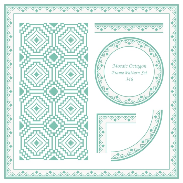 Vintage Frame Pattern Set of Square Mosaic Octagon Cross