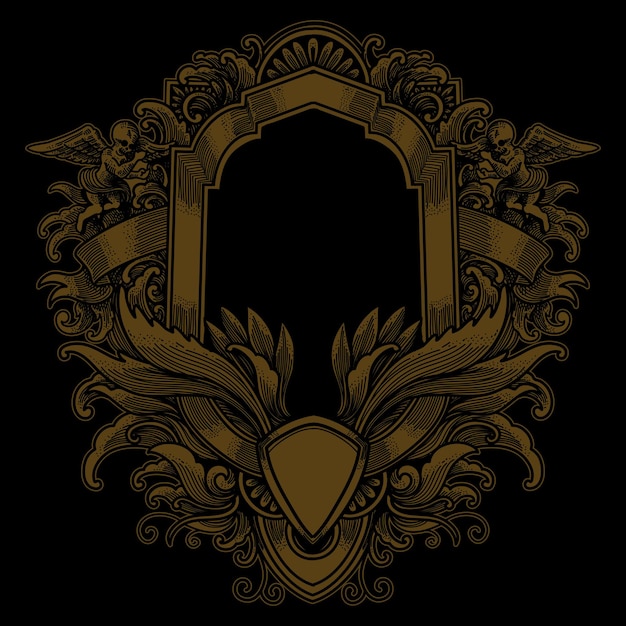 Vintage frame with engraving style vector illustration