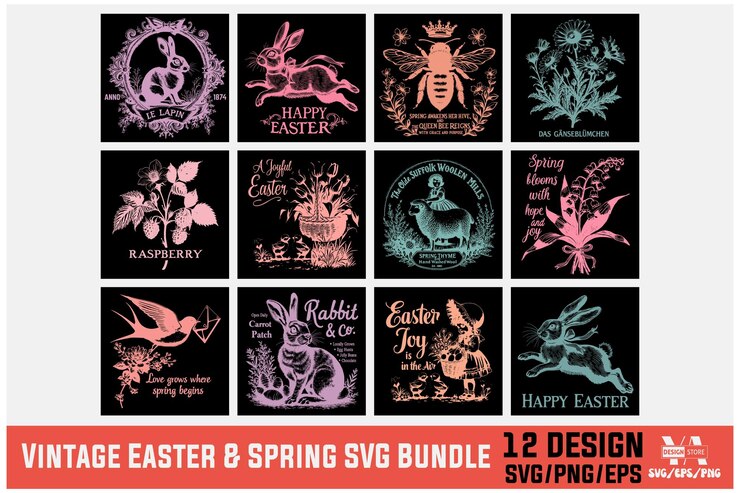 Vintage Girl Easter Spring Clipart