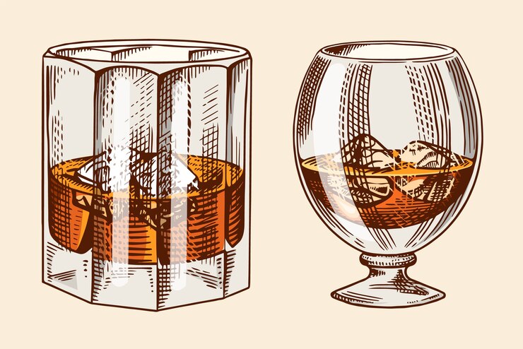 Vector vintage glass of whiskey illustration