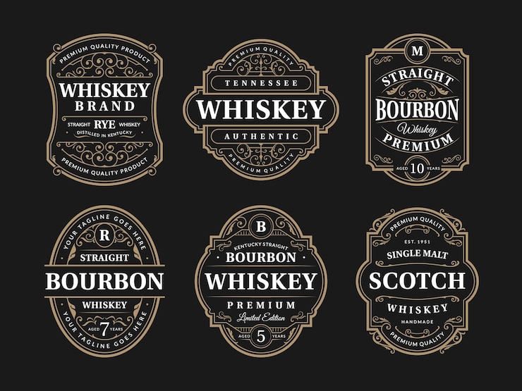 Vector vintage labels set for whiskey