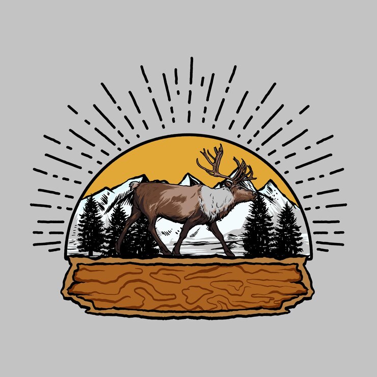 Vector vintage logo moose wild forest animal elk with horns antlers isolated cartoon vector illustration