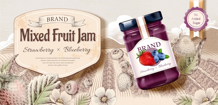 Vector vintage mixed fruit jam ad template