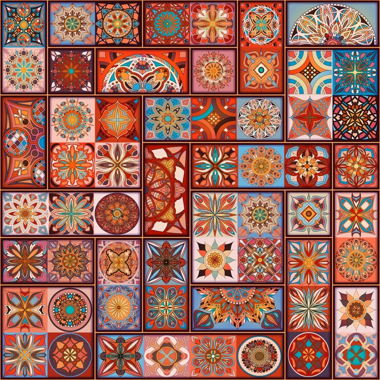 Vintage patchwork tile decorative elements.