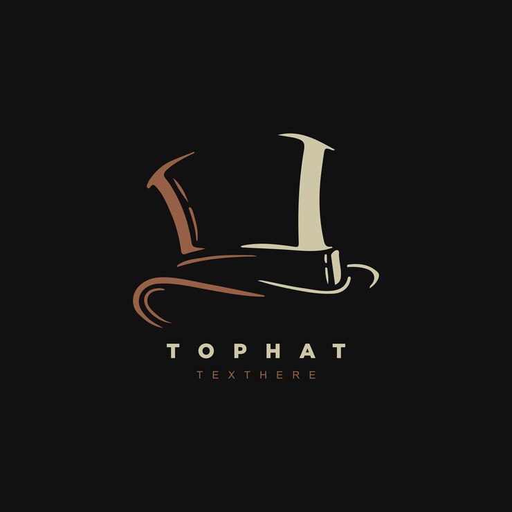 Vector vintage premium top hat logo design isolated on black background