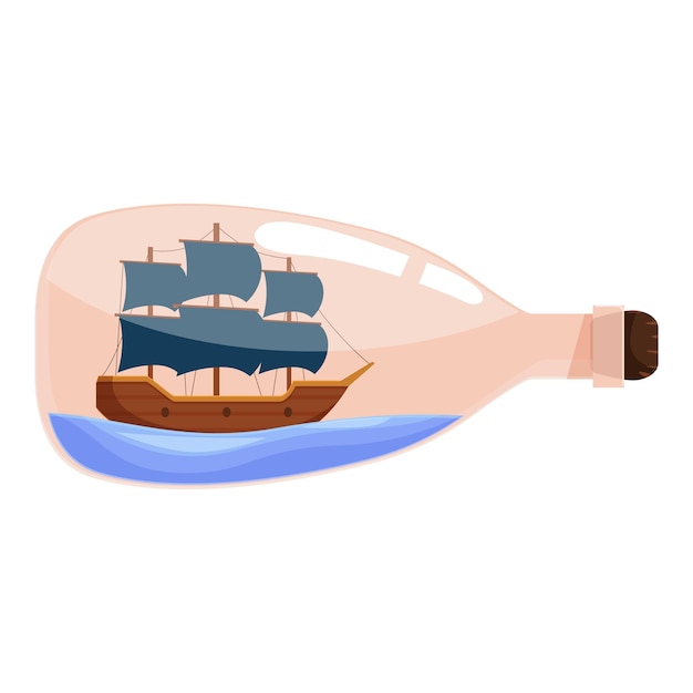 Vintage sailboat sailing on blue water inside a glass bottle