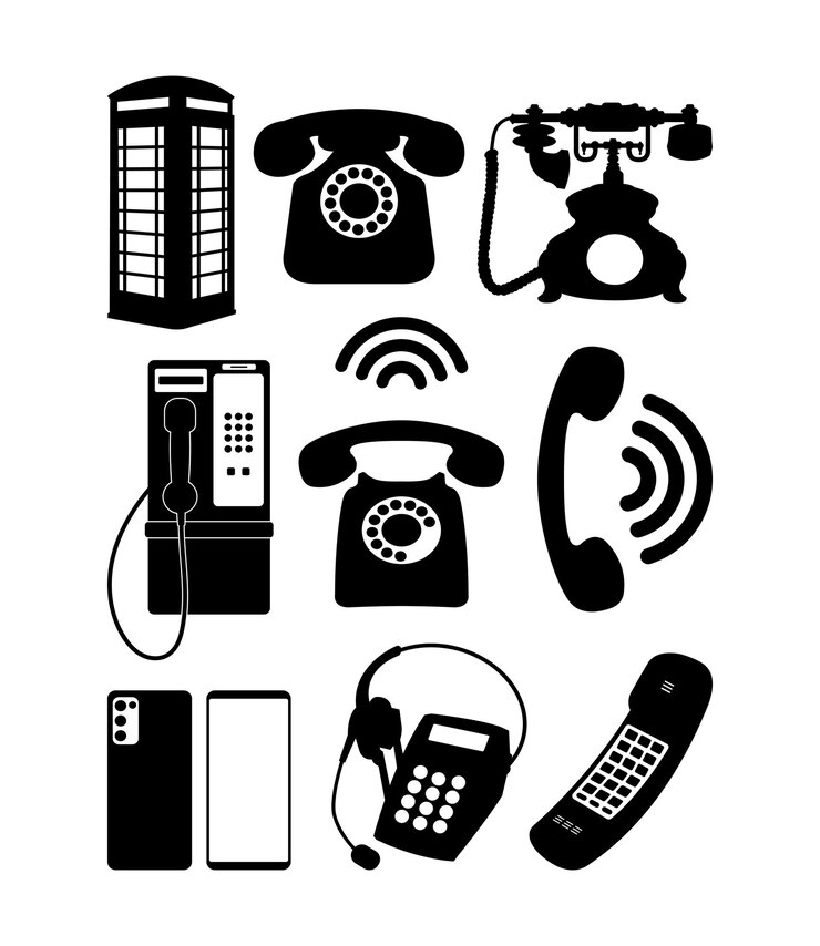 Vector vintage telephone silhouettes for sign icon or symbol