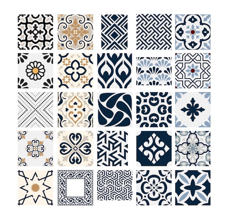 Vector vintage tiles portuguese patterns antique seamless design in vector illustration