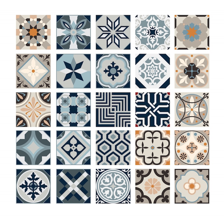 Vector vintage tiles portuguese patterns antique seamless design in vector illustration