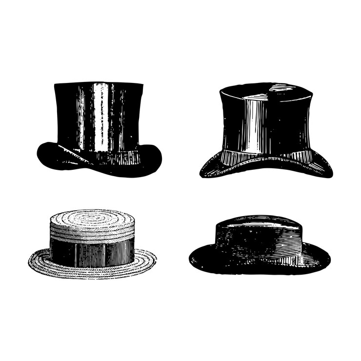 Vintage Top Hat Collection in Detailed Illustration