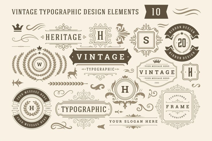 Vector vintage typographic design elements set vector illustration
