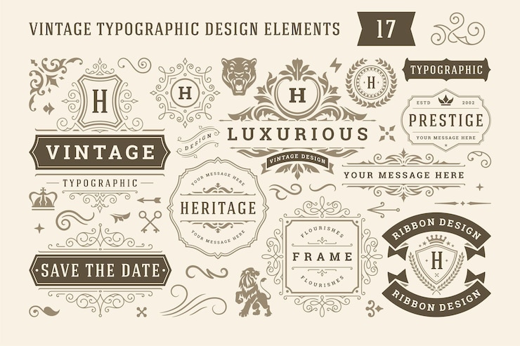 Vector vintage typographic design elements set vector illustration