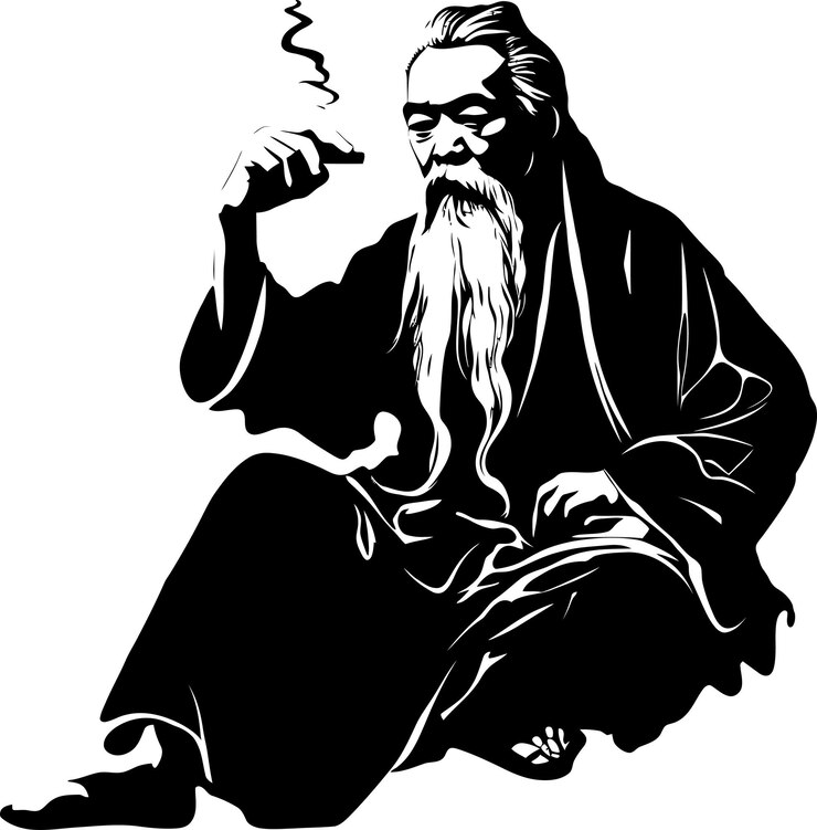 Vector vintage vision ancient smoker icon elder emanation long bearded sage emblem