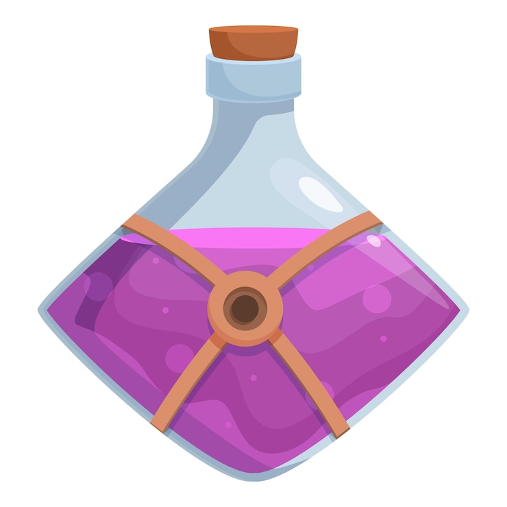 Vector violet potion magical icon cartoon vector alchemist lab energy