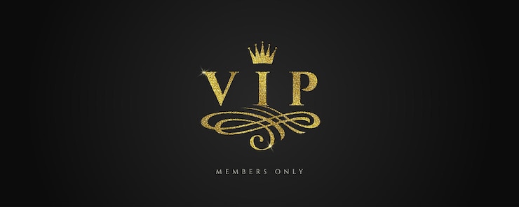Vector vip glitter gold logo with crown and flourishes element on black background