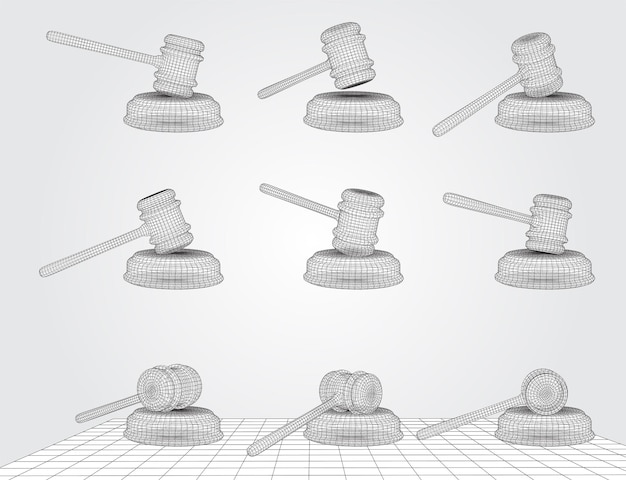 virtual 3d judge's hammer are on the table vector background