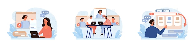 Virtual events set online education conference exhibition friends meeting business video call