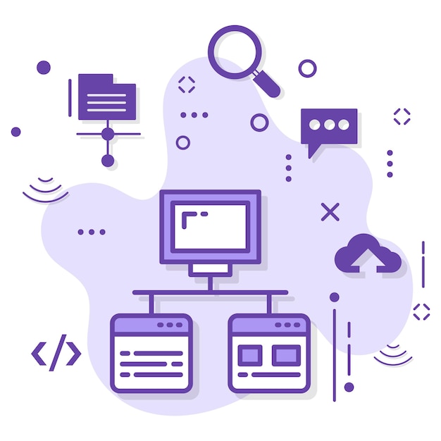 virtual machine terminal concept, deep link seo digital marketing vector design, cloud computing