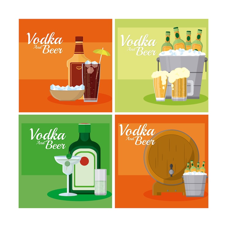 Vector vodka and beers square frames collection 
