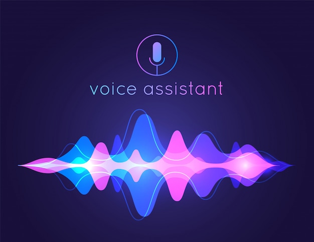 Voice assistant sound wave. Microphone voice control technology, voice and sound recognition. AI assistant voice background