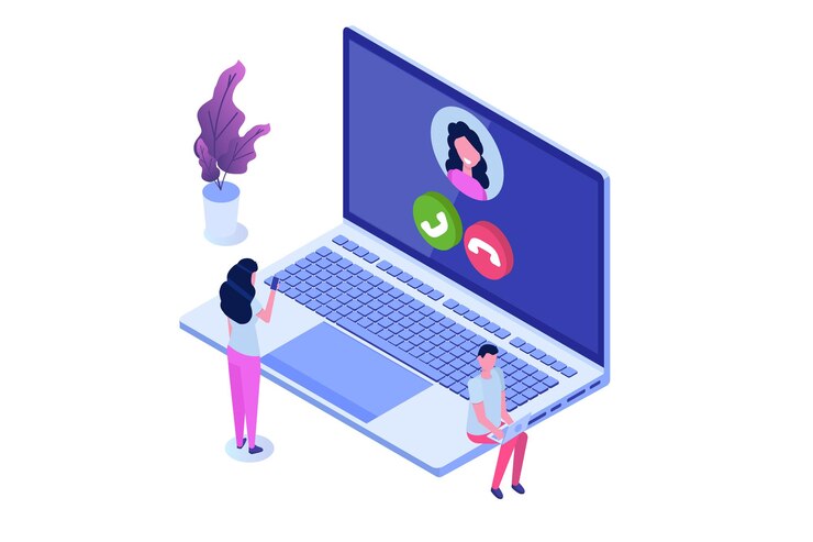Vector voice over ip,  ip telephony  voip technology isometric concept.