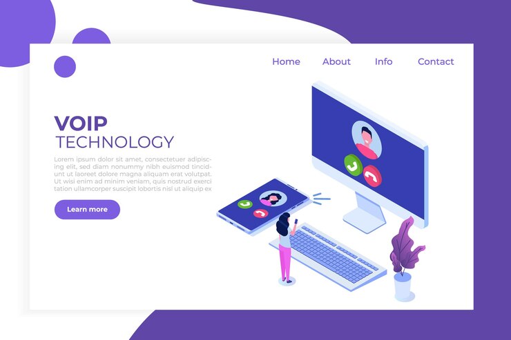 Vector voice over ip,  ip telephony  voip technology isometric concept.
