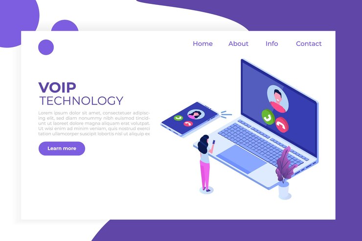 Vector voice over ip,  ip telephony  voip technology isometric concept.