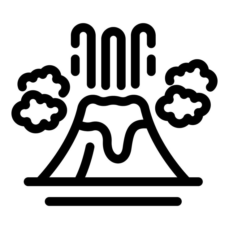 Vector volcano erupting with smoke and magma flowing