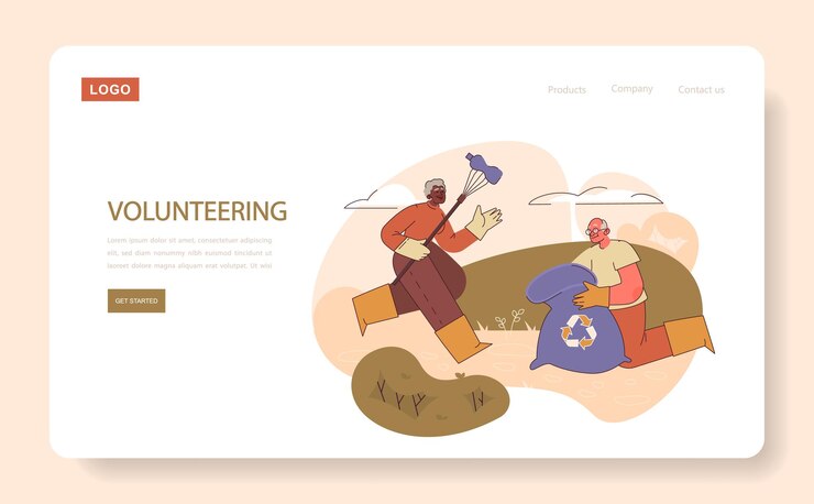 Vector volunteering concept energetic seniors contributing to environmental sustainability through