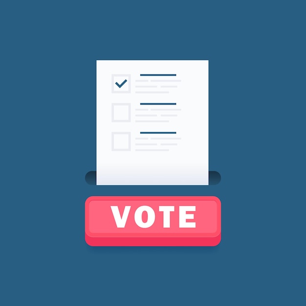 voting design concept with button for voting voter ballot going into a ballot box online voting