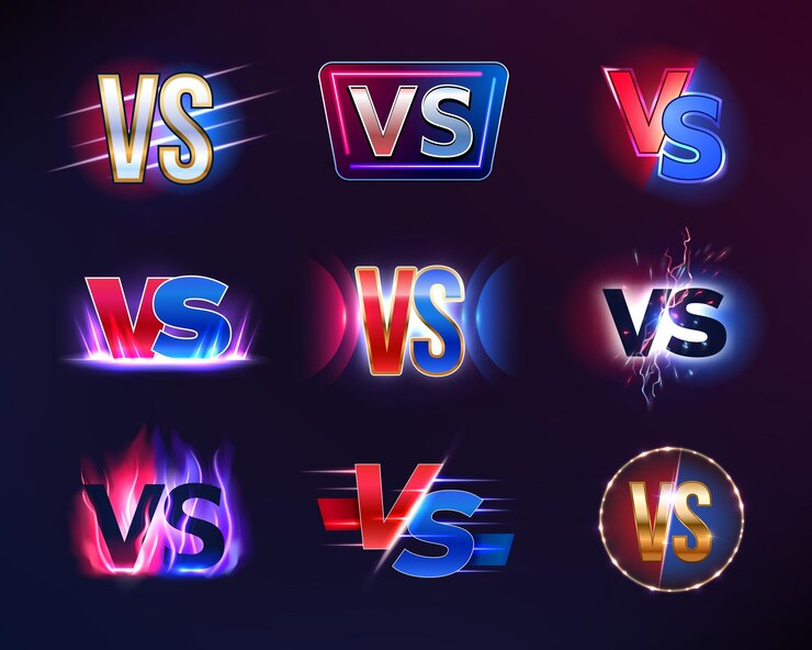 Vector vs or versus badge or icon with flame and sparks