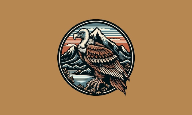 vulture on mountain vector illustration logo design