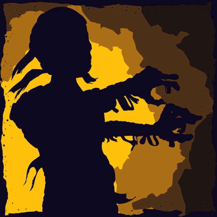 Vector walking mummy silhouette ready to scare in town