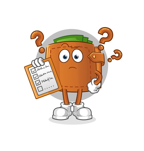 Wallet schedule list vector. cartoon character