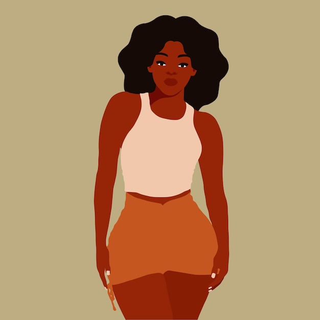 Wanita Afro kulit hitam dalam vektor gaya seni elegan