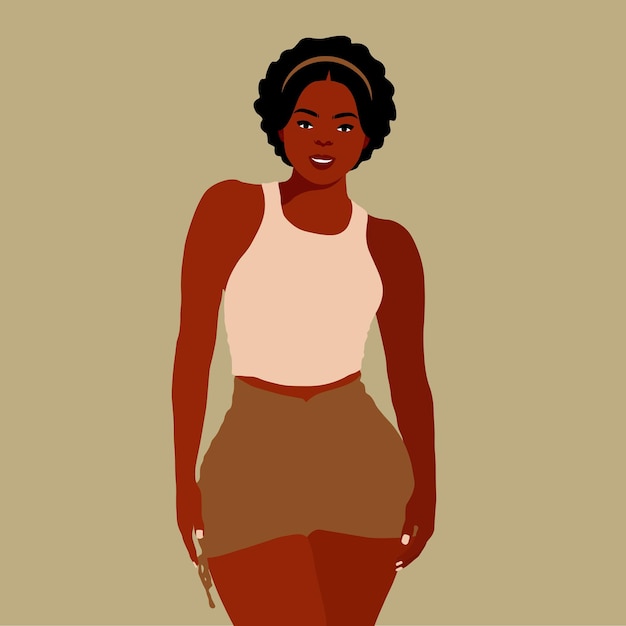 Wanita Afro kulit hitam dalam vektor gaya seni elegan
