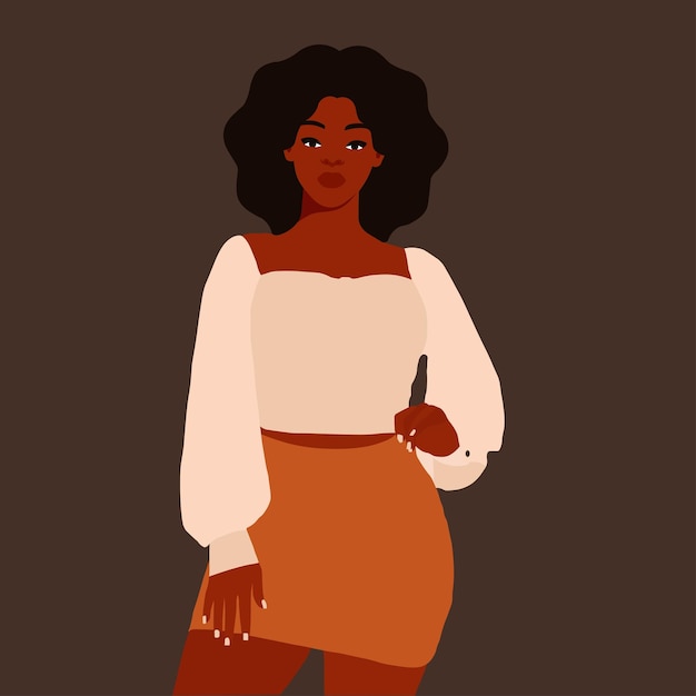 Wanita Afro kulit hitam dalam vektor gaya seni elegan