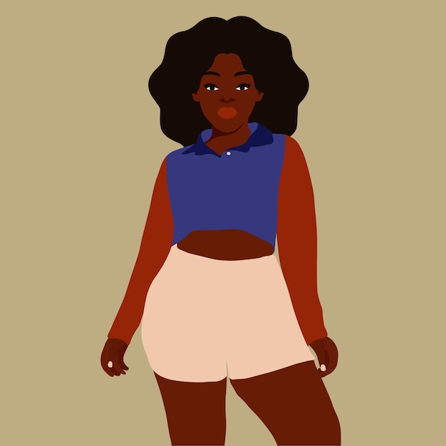 Wanita Afro kulit hitam dalam vektor gaya seni elegan