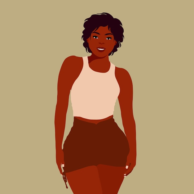 Wanita kulit hitam afro yang bergaya dalam vektor gaya seni yang elegan